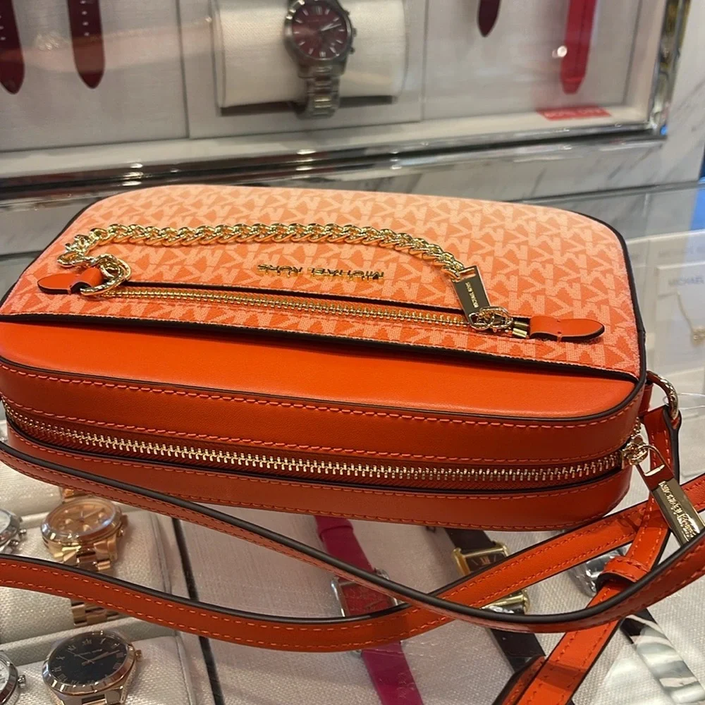 Michael Kors Jet Set Lg East West Ombré Signature Logo Crossbody Bag Red Clay